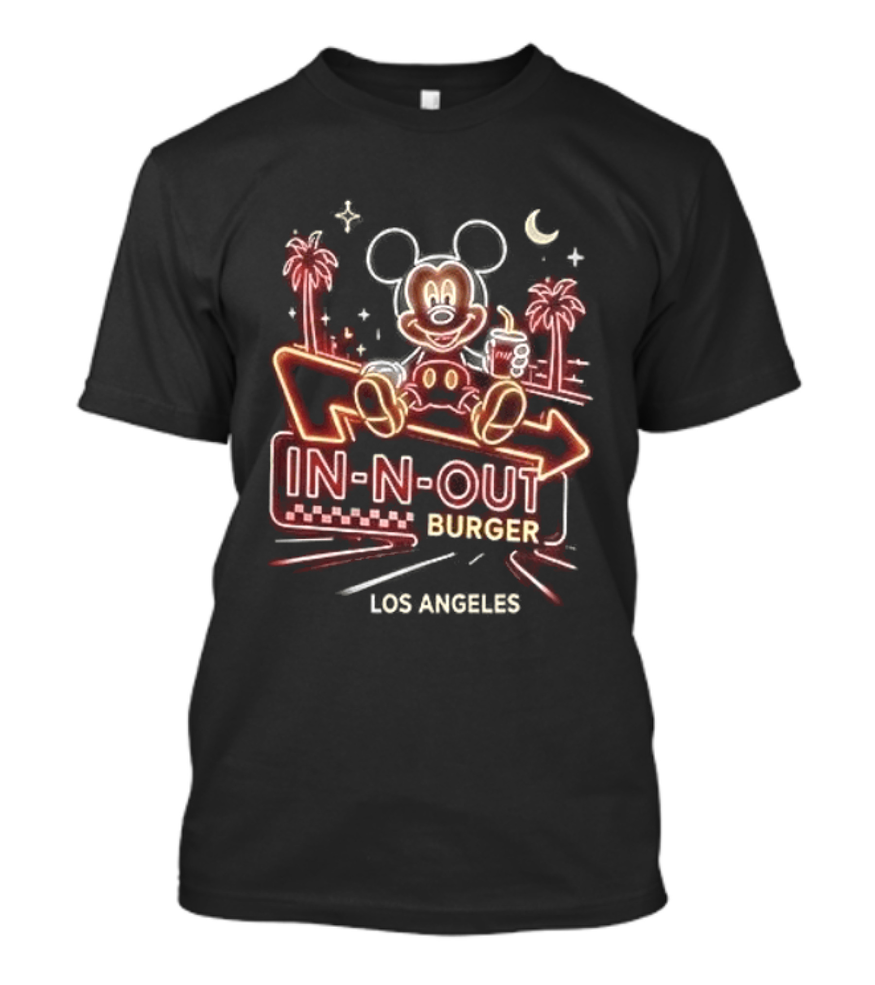 Mickey Mouse In N Out Burger Neon Los Angeles Palm Trees T-Shirt