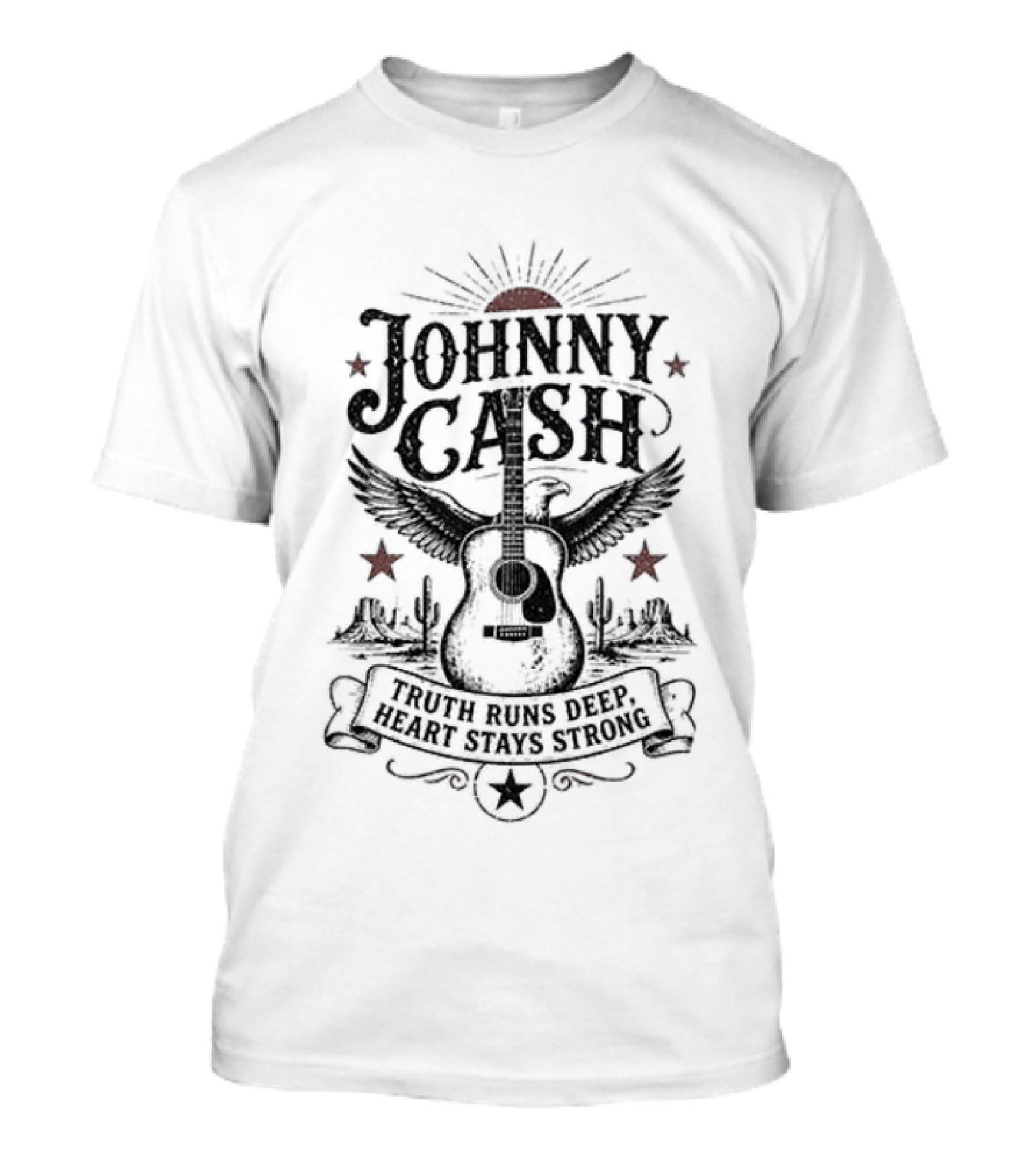 Johnny Cash Truth Runs Deep Heart Stays Strong Guitar Eagle Stars Western T-Shirt