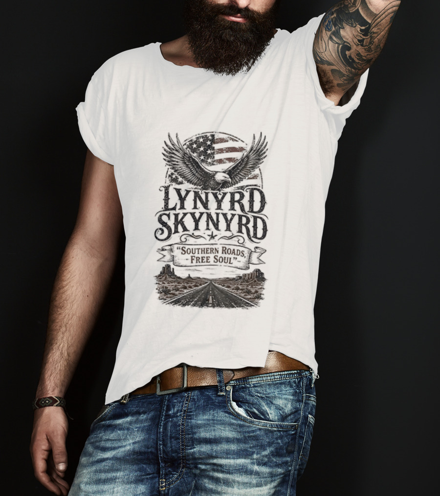 Lynyrd Skynyrd Southern Roads Free Soul American Flag Eagle T-Shirt