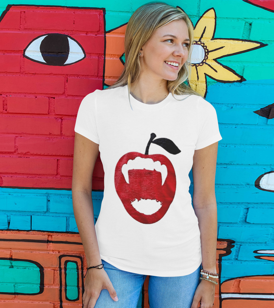 Red Apple Vampire Fangs Halloween Cutout T-Shirt