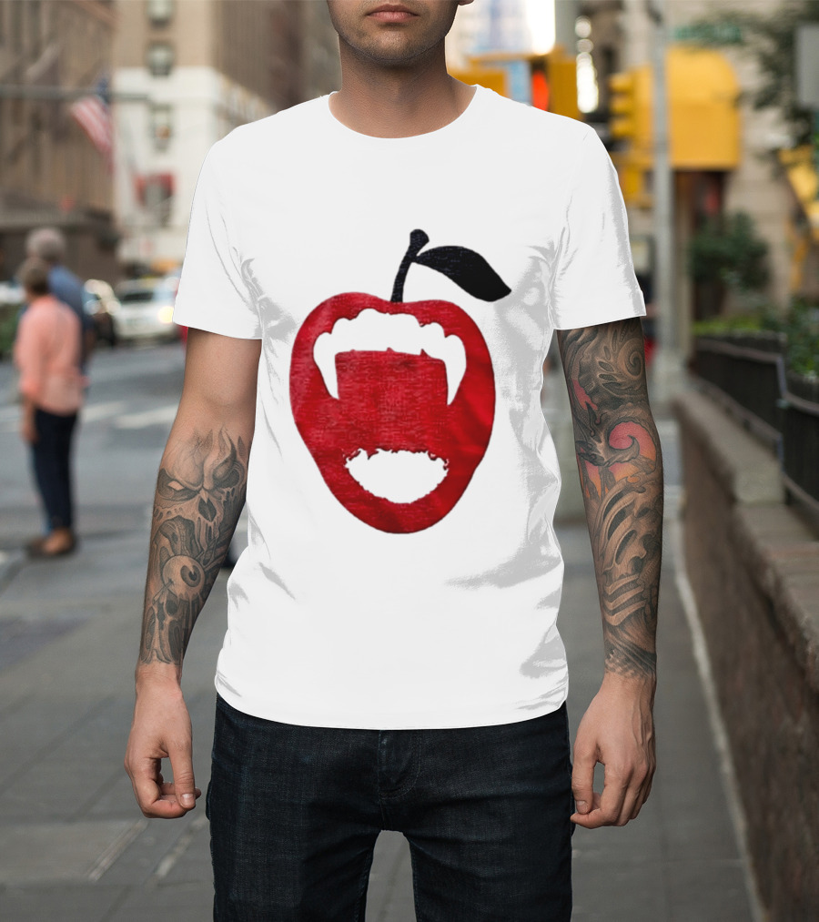 Red Apple Vampire Fangs Halloween Cutout T-Shirt