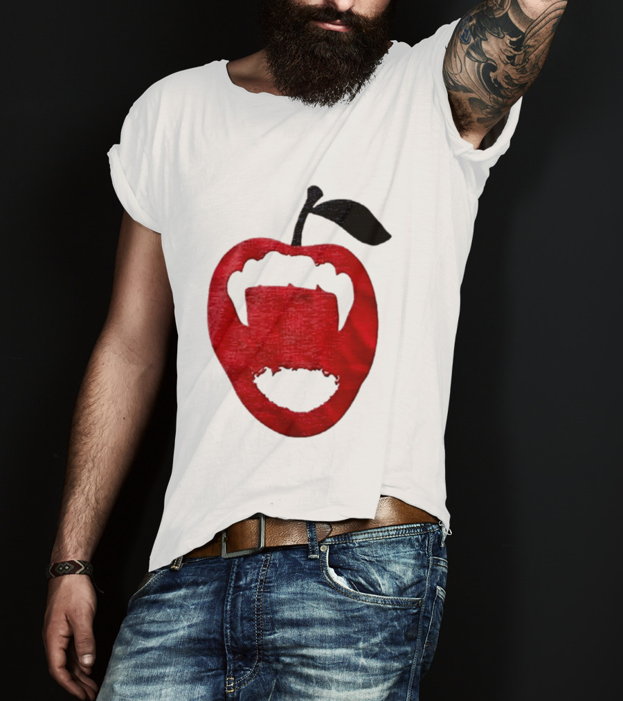 Red Apple Vampire Fangs Halloween Cutout T-Shirt