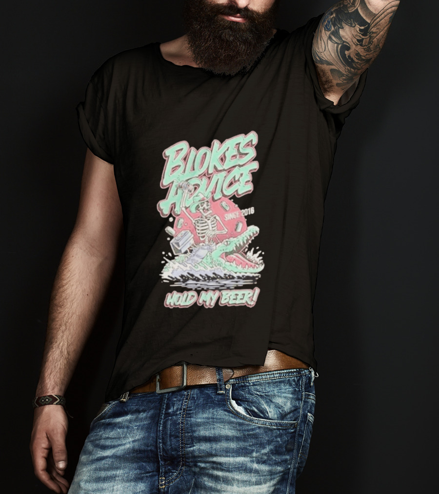 Blokes Advice Since 2016 Hold My Beer Skeleton Riding Alligator T-Shirt