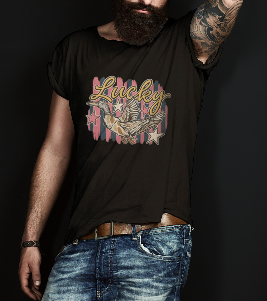 Lucky Duck Stars Pink And Blue Stripes T-Shirt