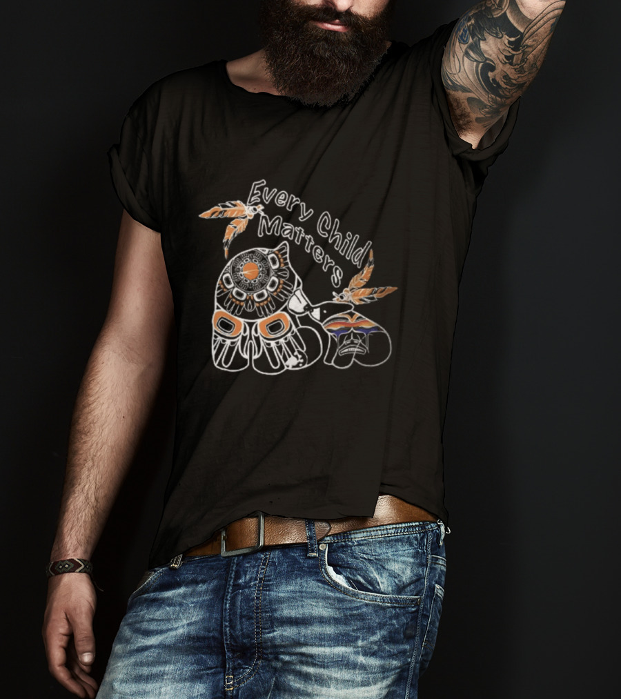 Every Child Matters Bear With Feathers And Rainbow Motif T-Shirt