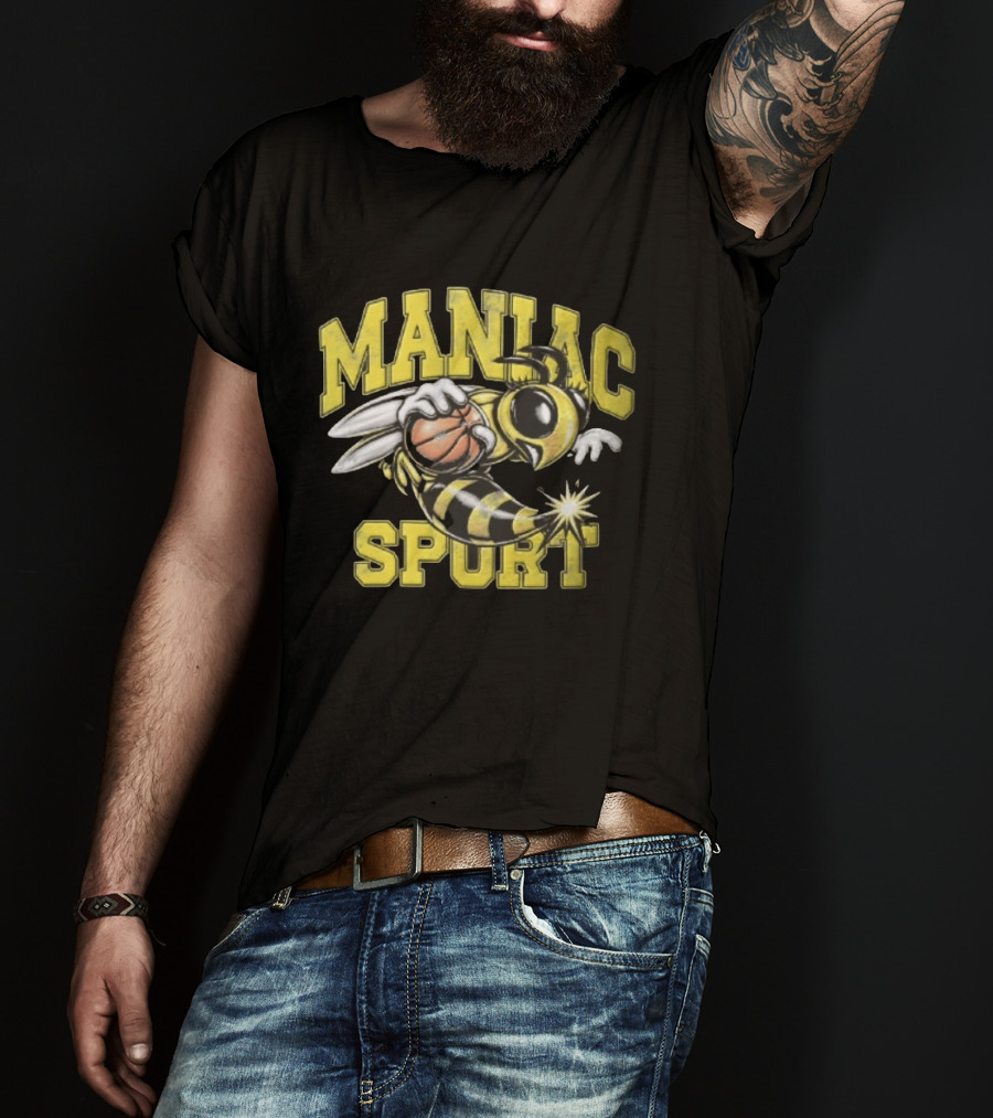 Maniac Sport Cartoon Hornet With Basketball Explosion T-Shirt