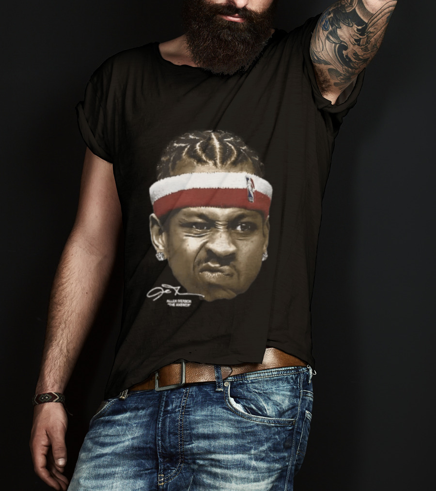 Allen Iverson Grimacing Face NBA Headband Earrings The Answer Signature T-Shirt