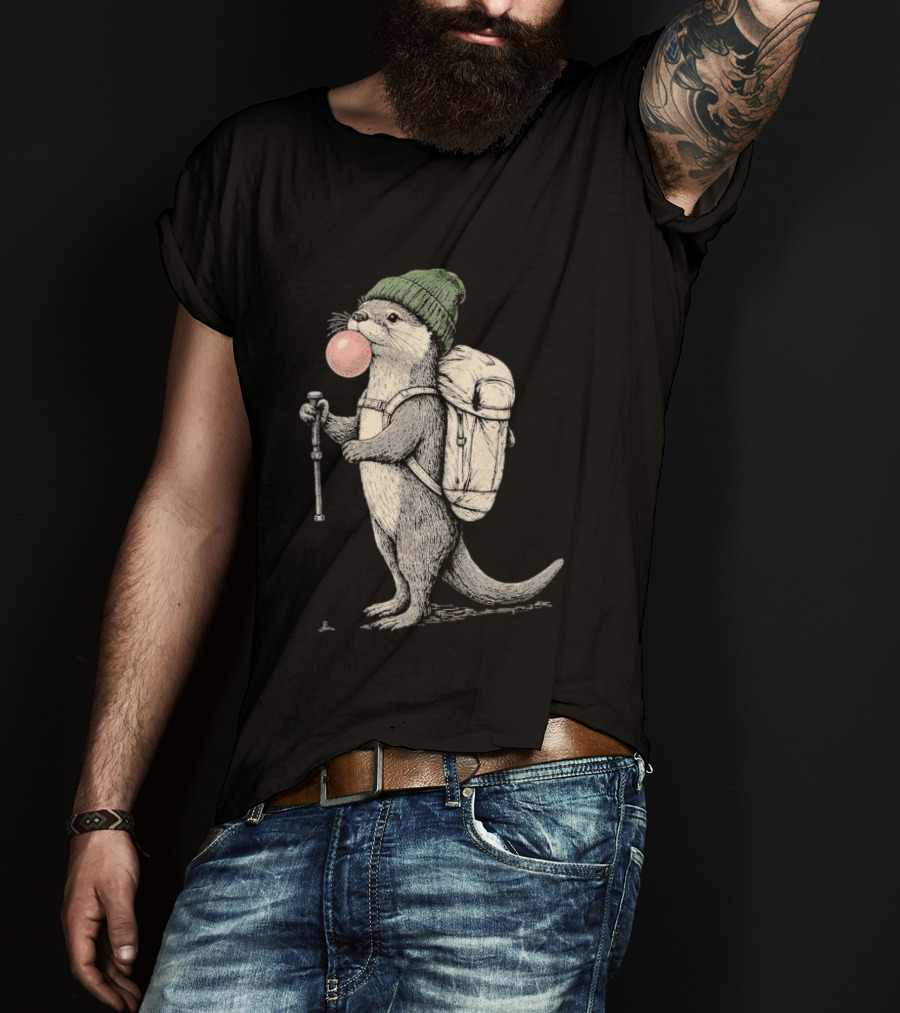 Hiking Otter Backpack Adventure With Bubble Gum T-Shirt