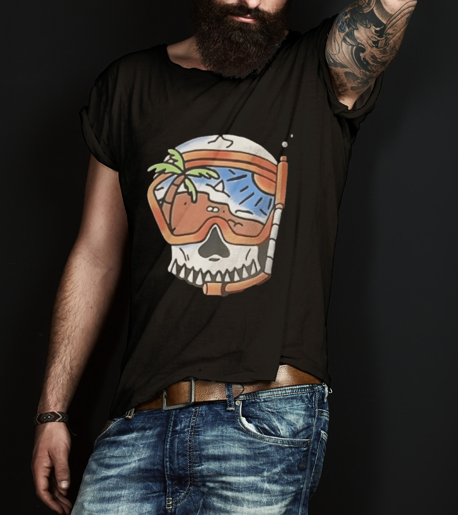 Tropical Island Snorkel Skull Beach Ocean Vacation Summer Fun T-Shirt
