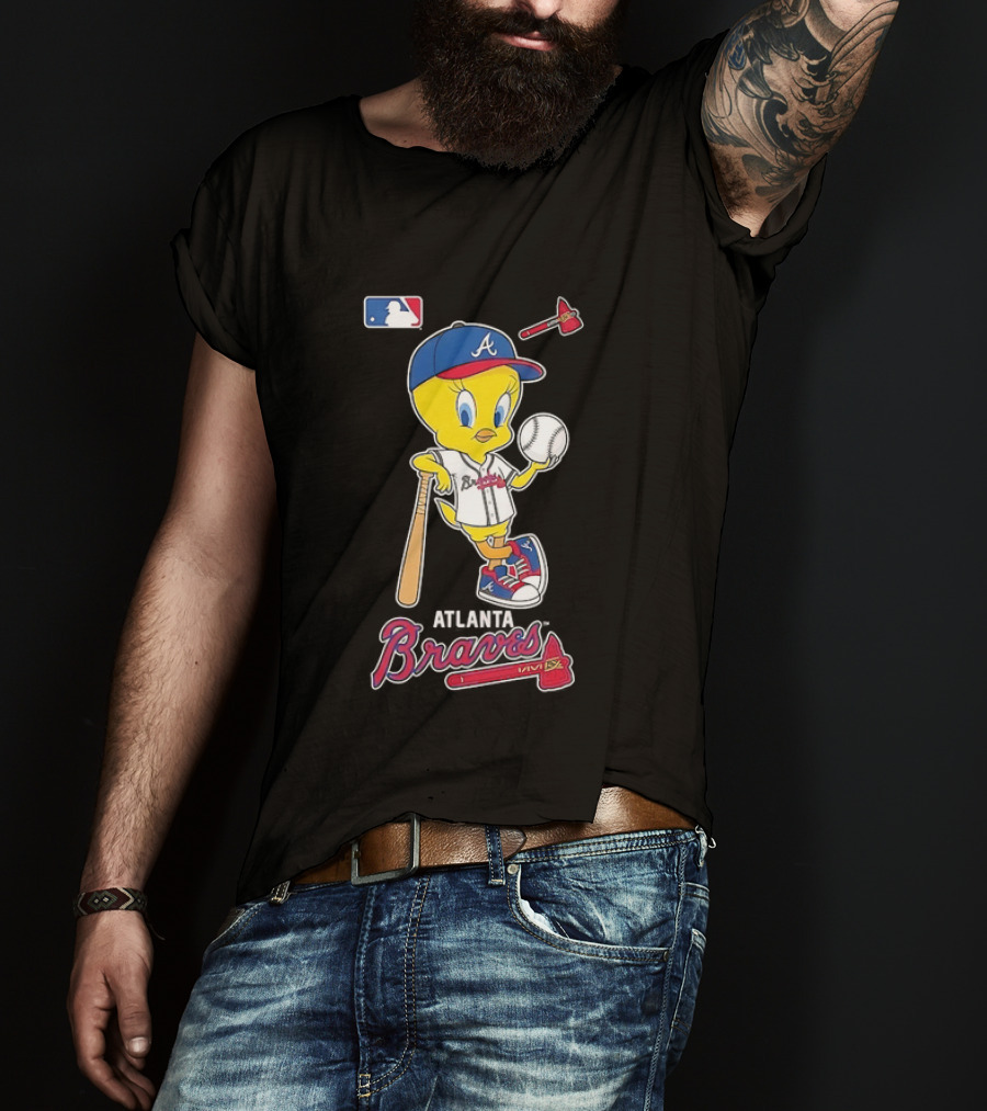 MLB Atlanta Braves Tweety Bird Baseball Bat And Ball T-Shirt