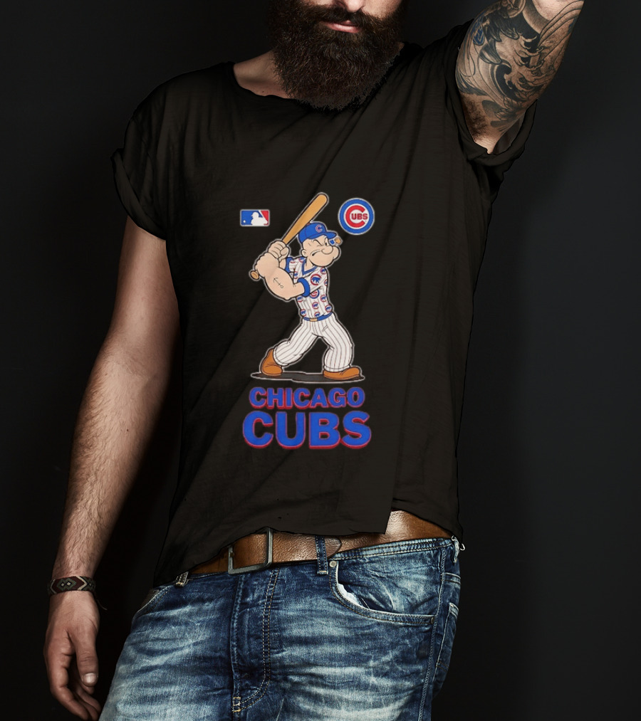 MLB Popeye Chicago Cubs Cartoon Character Baseball Batting MLB T-Shirt