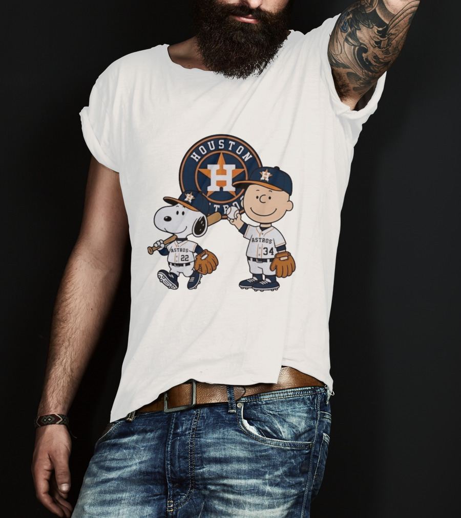 Houston Astros Snoopy Charlie Brown Baseball Player Characters T-Shirt