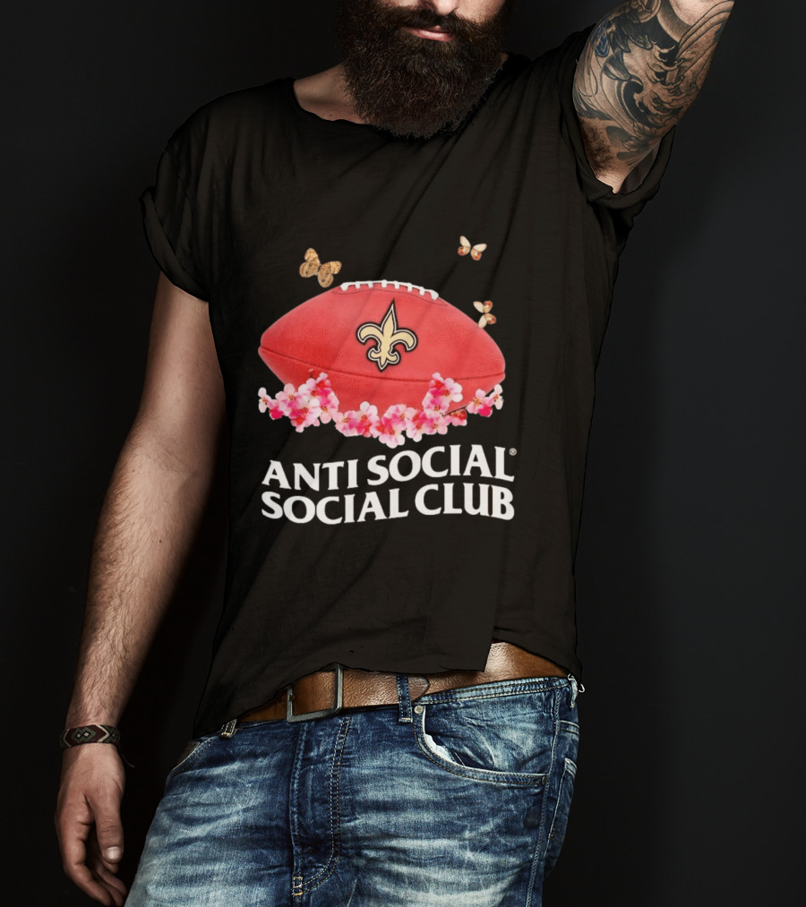 Anti Social Social Club New Orleans Saints Football Fleur De Lis Floral Butterflies T-Shirt
