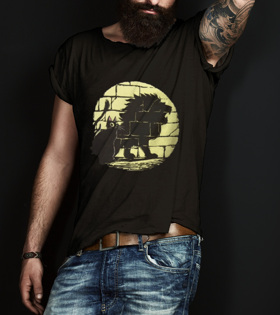 Lion Shadow Black Cat Courageous Kitten Moon T-Shirt
