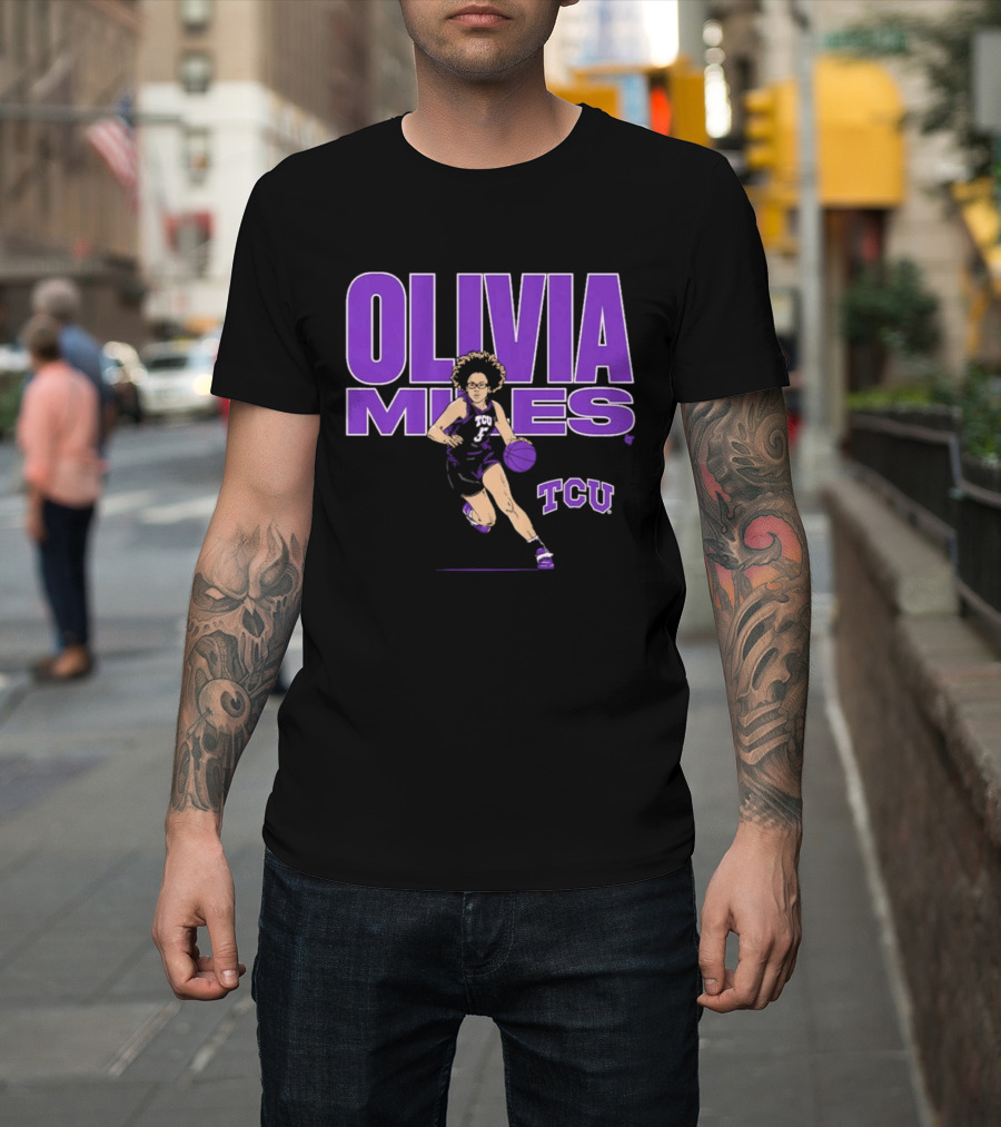 TCU Basketball Olivia Miles Name Pose Purple And White Basketball Player T-Shirt