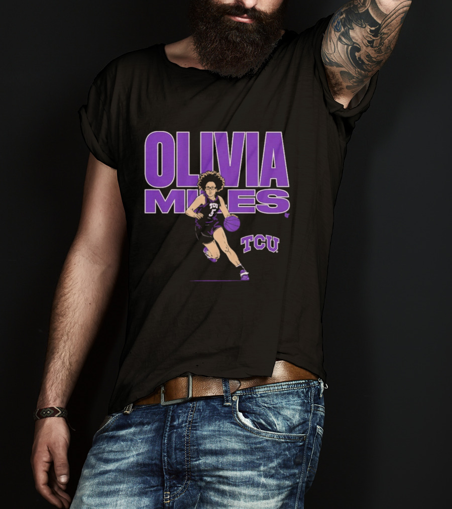 TCU Basketball Olivia Miles Name Pose Purple And White Basketball Player T-Shirt
