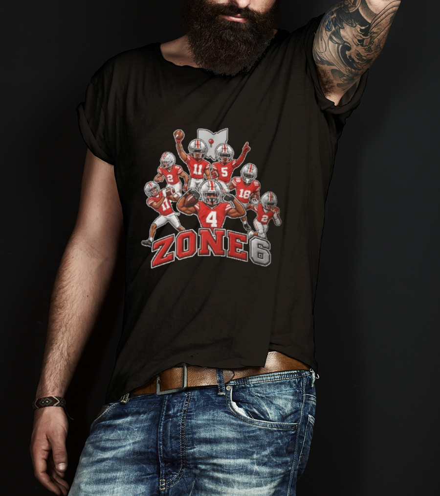 Zone 6 Ohio State Buckeyes Football Players With State Map And Numbers T-Shirt