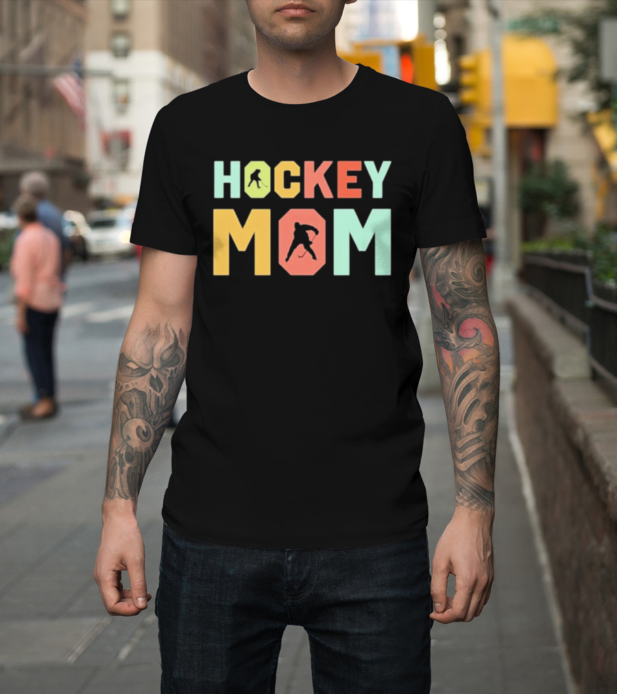 Hockey Mom Mother's Day Skating Silhouette Multicolor T-Shirt