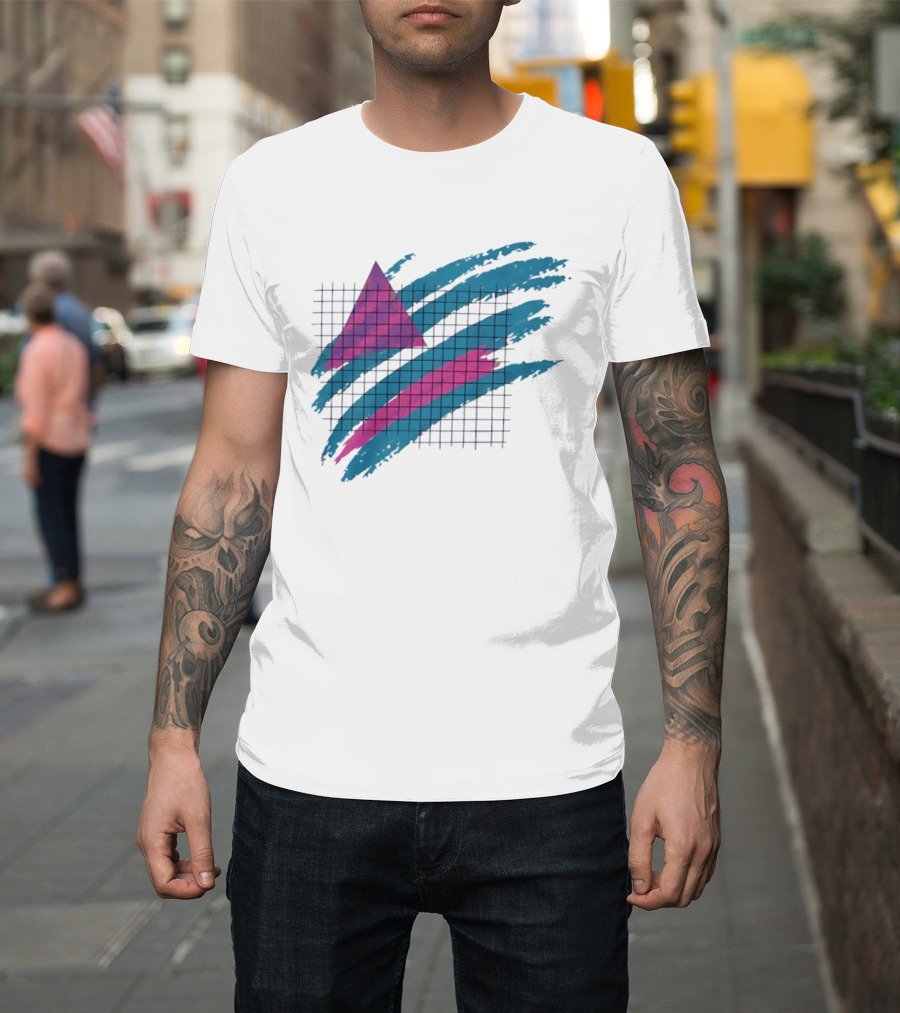 90s Neon Geometric Triangle Grid Retro Aesthetic T-Shirt