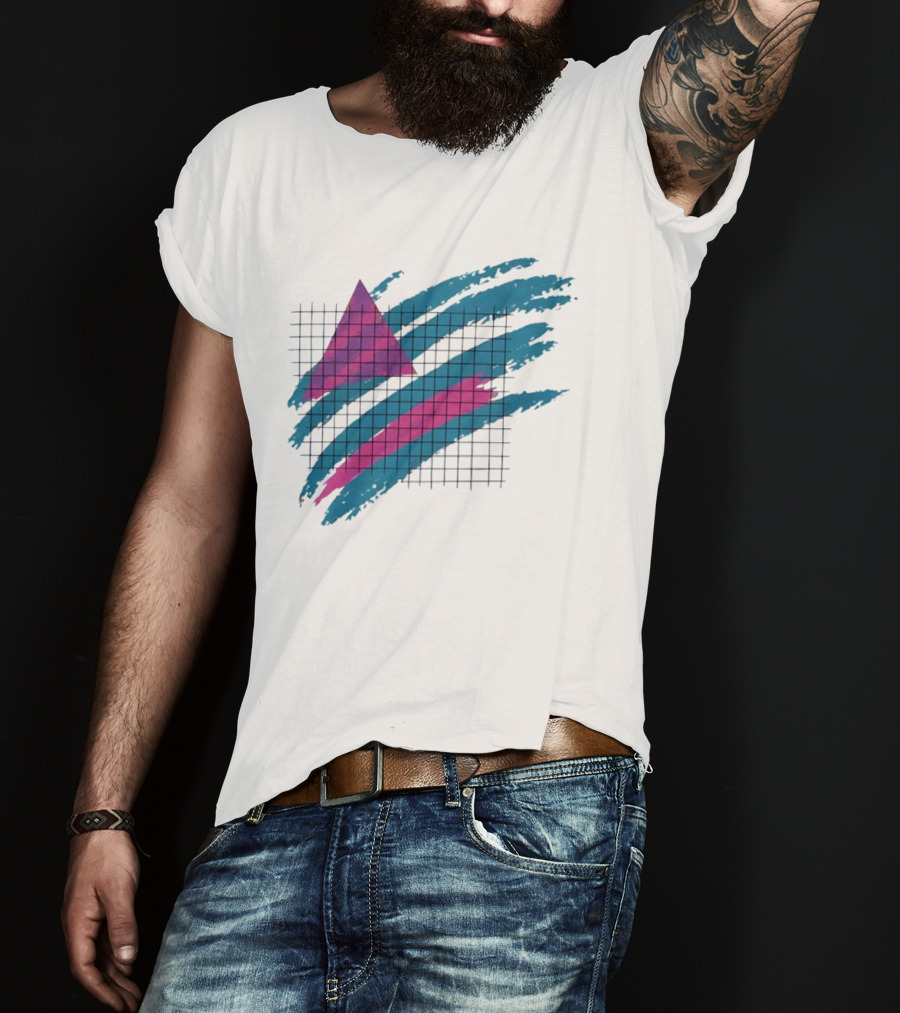 90s Neon Geometric Triangle Grid Retro Aesthetic T-Shirt