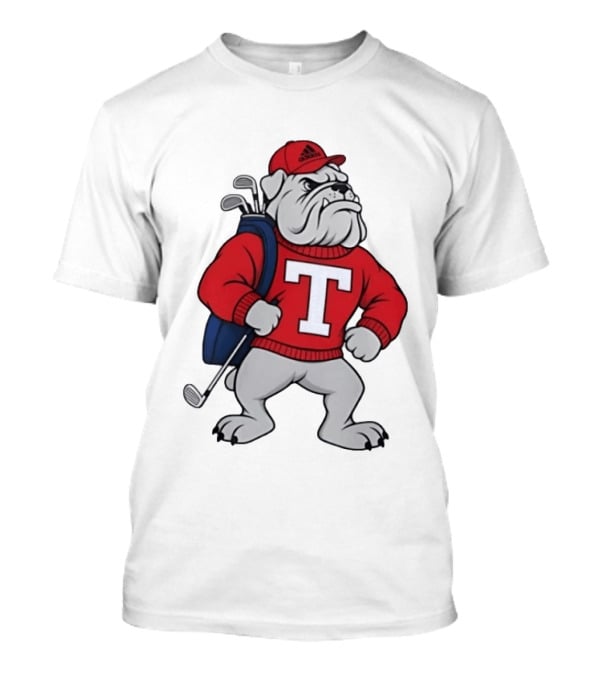 Bulldog Golf Mascot With Letter Sweater And Golf Bag T-Shirt
