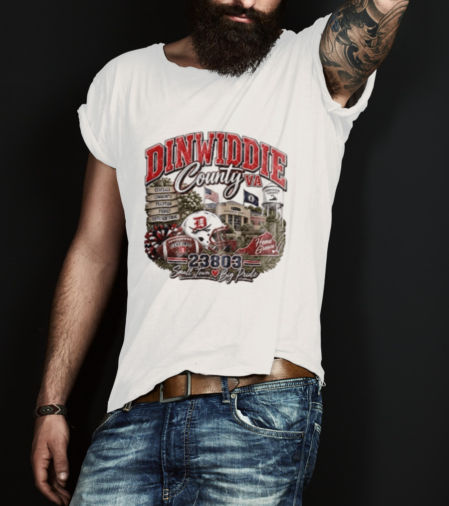 Dinwiddie County VA Generals South Side Strong 23803 Small Town Big Pride Home Grown Football Helmet Community Tradition Family T-Shirt