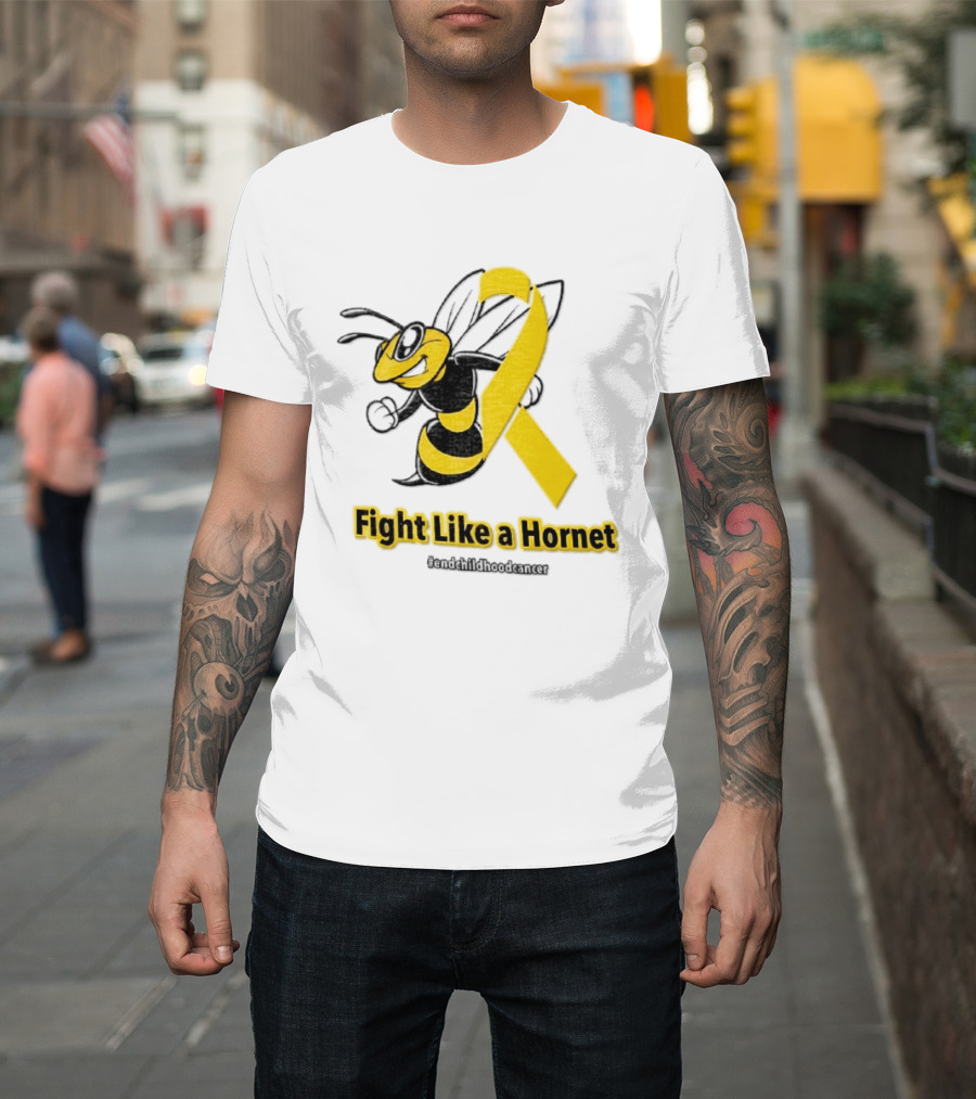 Fight Like A Hornet End Childhood Cancer Awareness Gold Ribbon T-Shirt