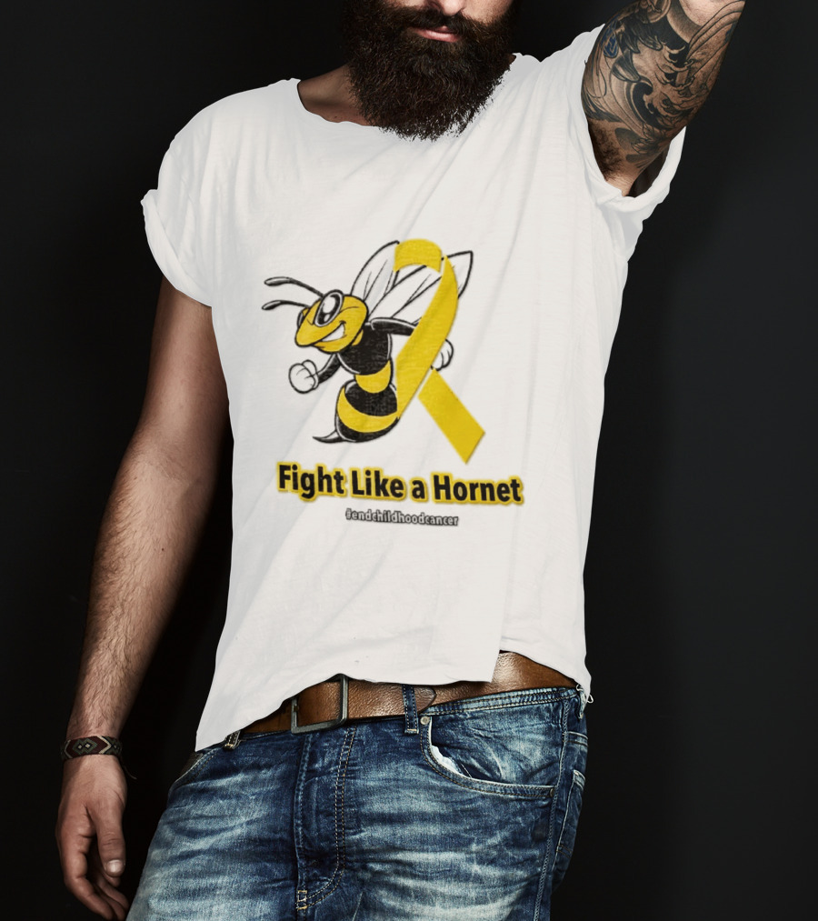 Fight Like A Hornet End Childhood Cancer Awareness Gold Ribbon T-Shirt