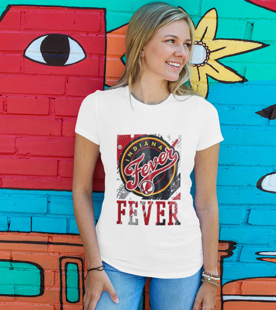 Indiana Fever WNBA Distressed Paint Splatter Basketball Logo Fever T-Shirt