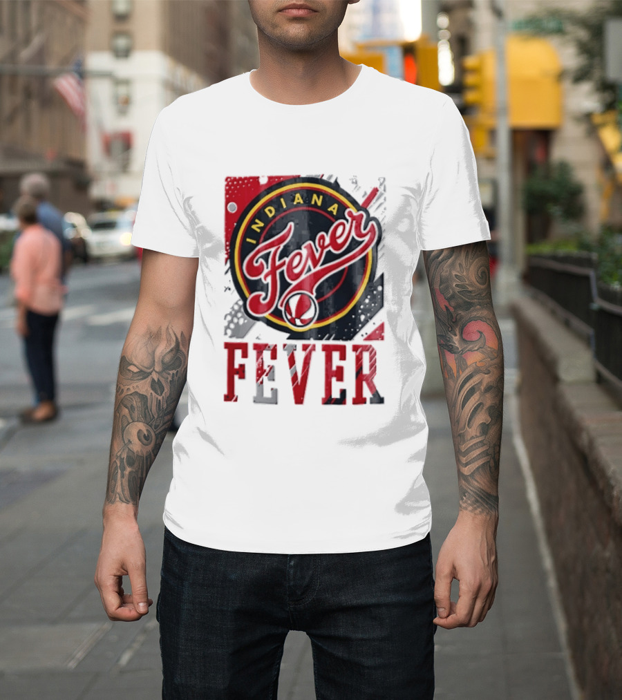 Indiana Fever WNBA Distressed Paint Splatter Basketball Logo Fever T-Shirt