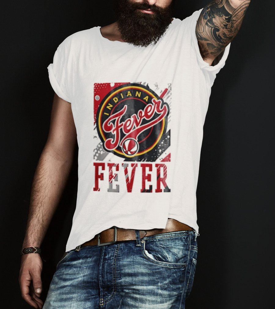 Indiana Fever WNBA Distressed Paint Splatter Basketball Logo Fever T-Shirt