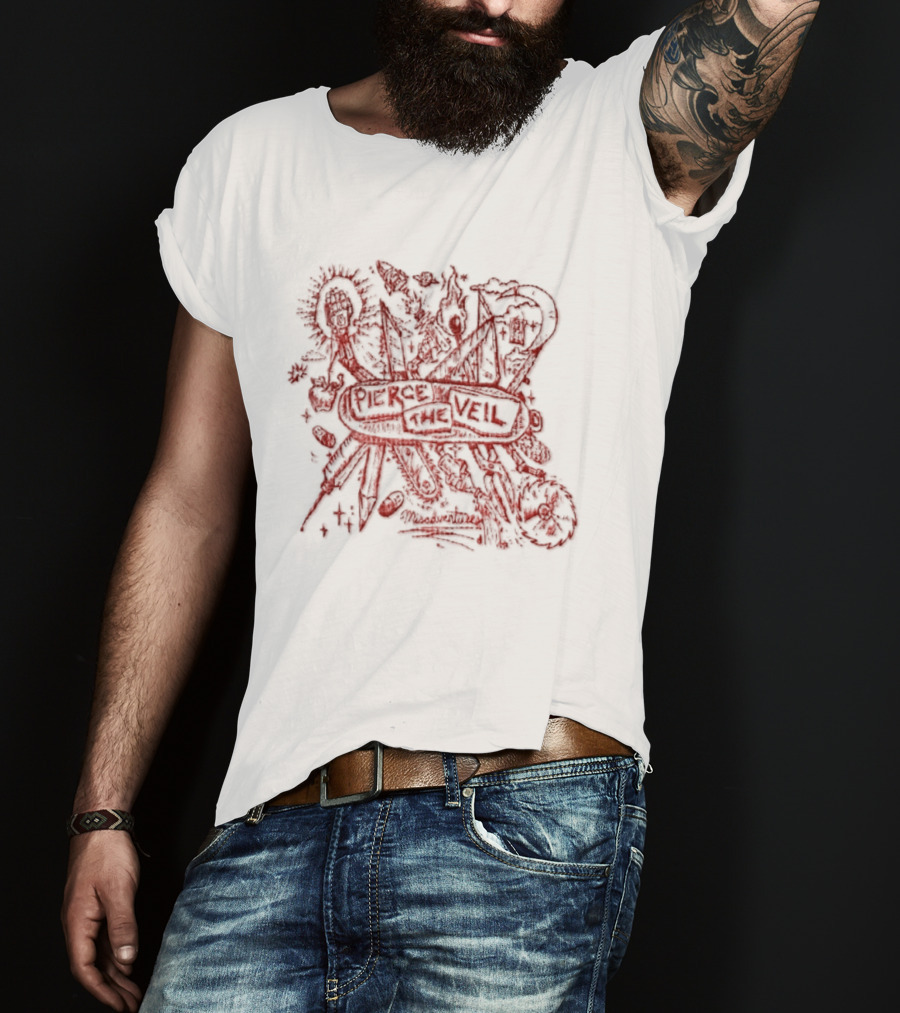 Pierce The Veil Misadventures Band Album Cover Art Red Scribble T-Shirt