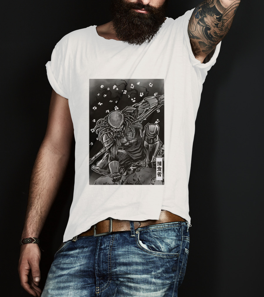 Predator Japanese Kanji Ink Sci Fi Alien Manga T-Shirt