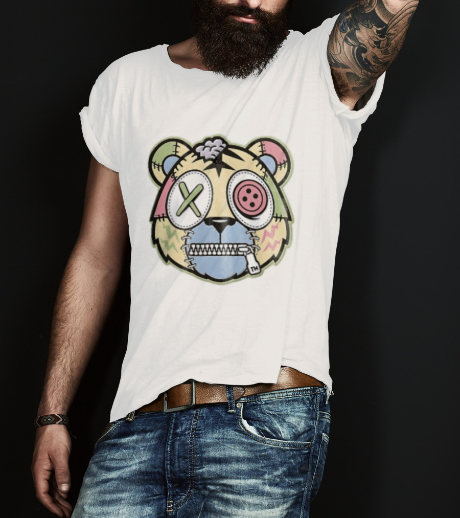 Tm Cartoon Patchwork Zombie Bear Button Eye Zipper Mouth T-Shirt