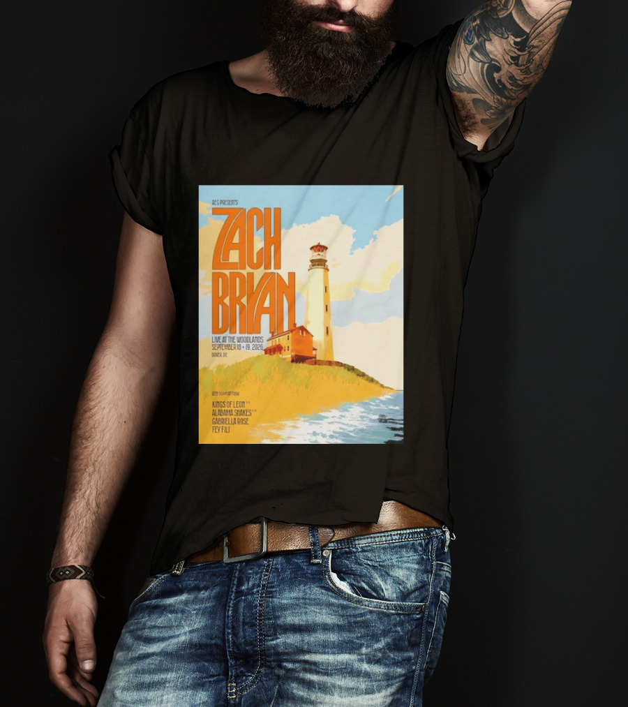 Zach Bryan Live At The Woodlands September 18 19 2026 Dover DE Kings Of Leon Alabama Shakes Gabriella Rose Feyi Fuli Concert T-Shirt