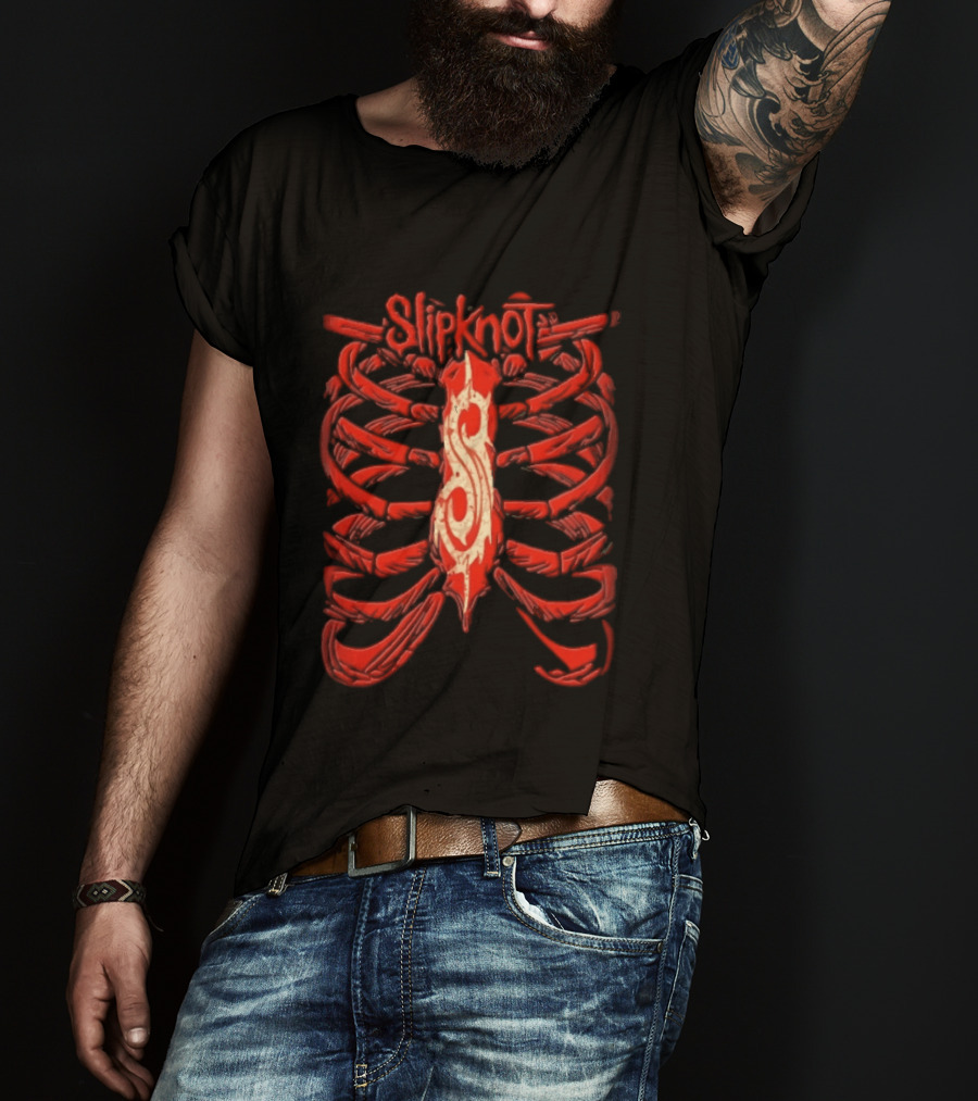 Slipknot Red Skeletal Ribcage Bones Tribal S Sternum Line T-Shirt
