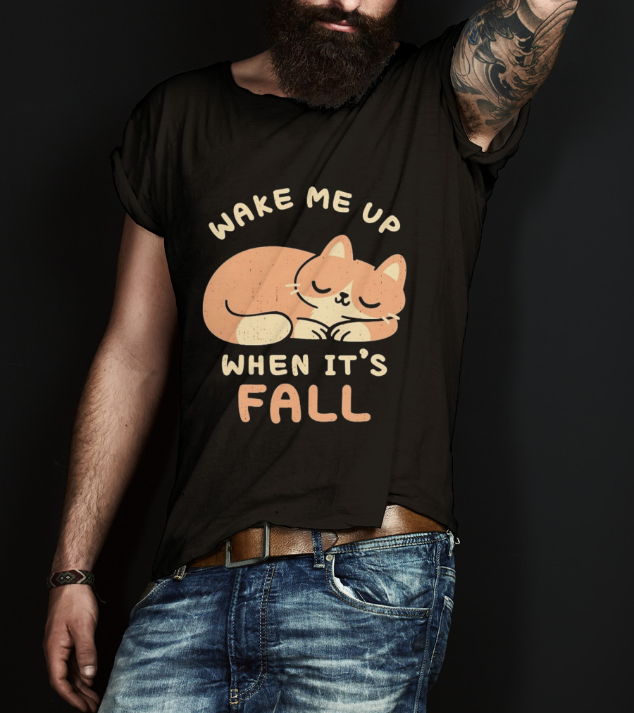 Wake Me Up When It's Fall Sleeping Cat Autumn T-Shirt