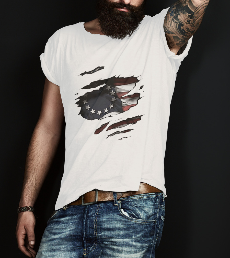 Betsy Ross American Flag Vintage Ripped Effect Patriotic T-Shirt