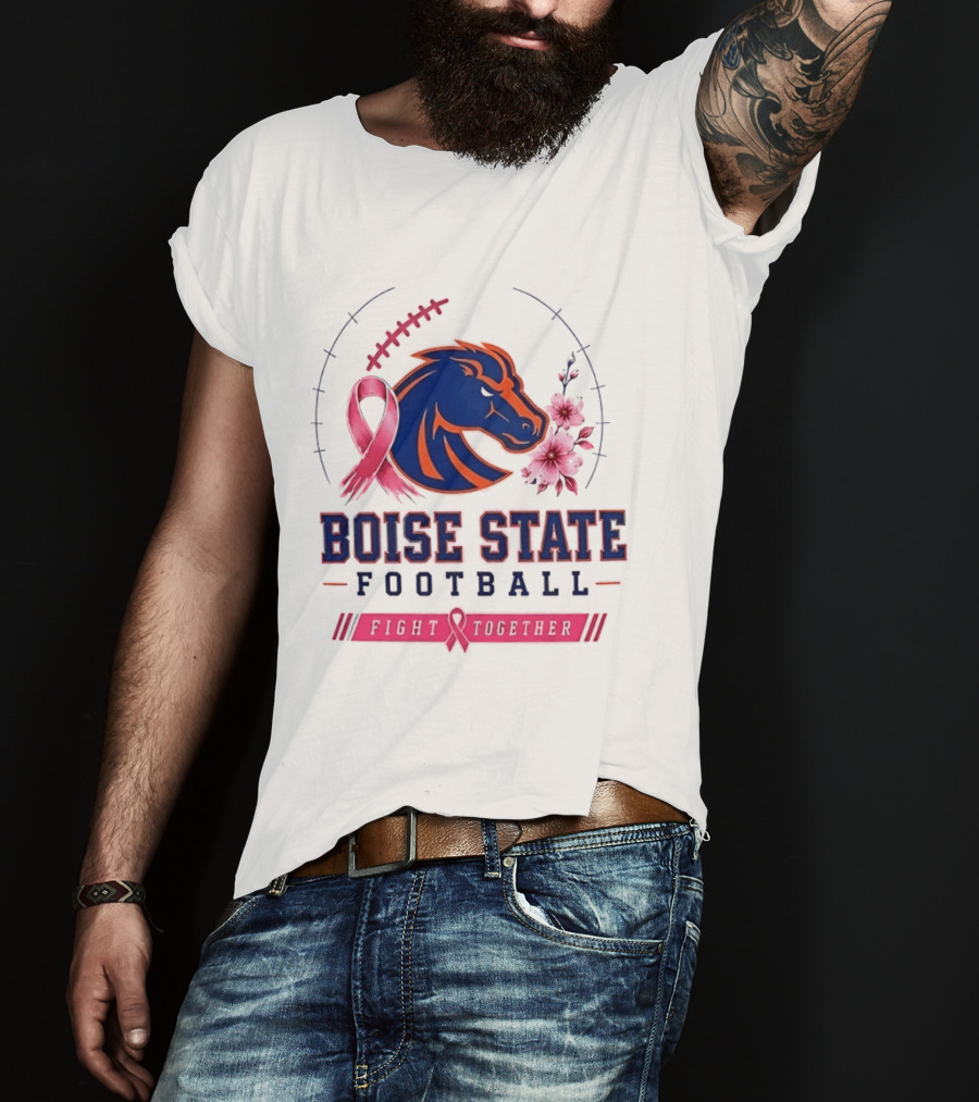 Boise State Broncos Football Fight Together Breast Cancer Awareness Pink Ribbon Flowers T-Shirt