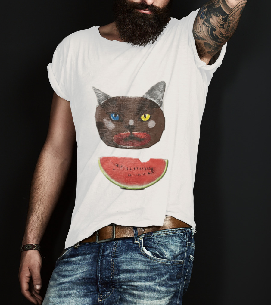 Cat Heterochromia Watermelon Slice Surreal T-Shirt