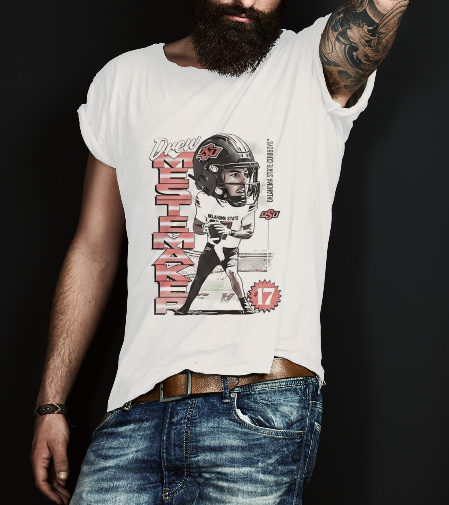 Drew Mestemaker 17 Oklahoma State Cowboys OSU Football T-Shirt