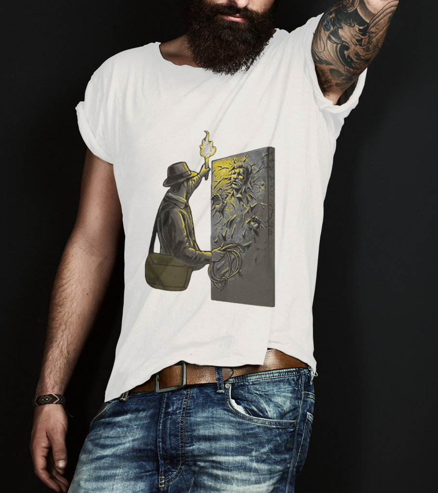 Indiana Jones Exploring Han Solo Frozen In Carbonite Mashup T-Shirt