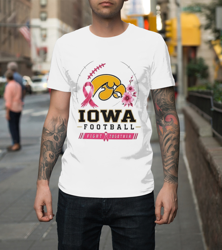 Iowa Hawkeyes Football Pink Ribbon Fight Together Breast Cancer Awareness T-Shirt
