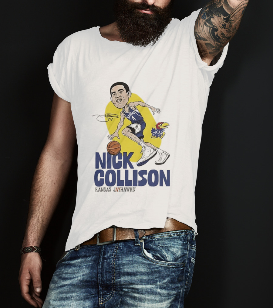 Nick Collison Kansas Jayhawks Basketball Caricature With Signature T-Shirt