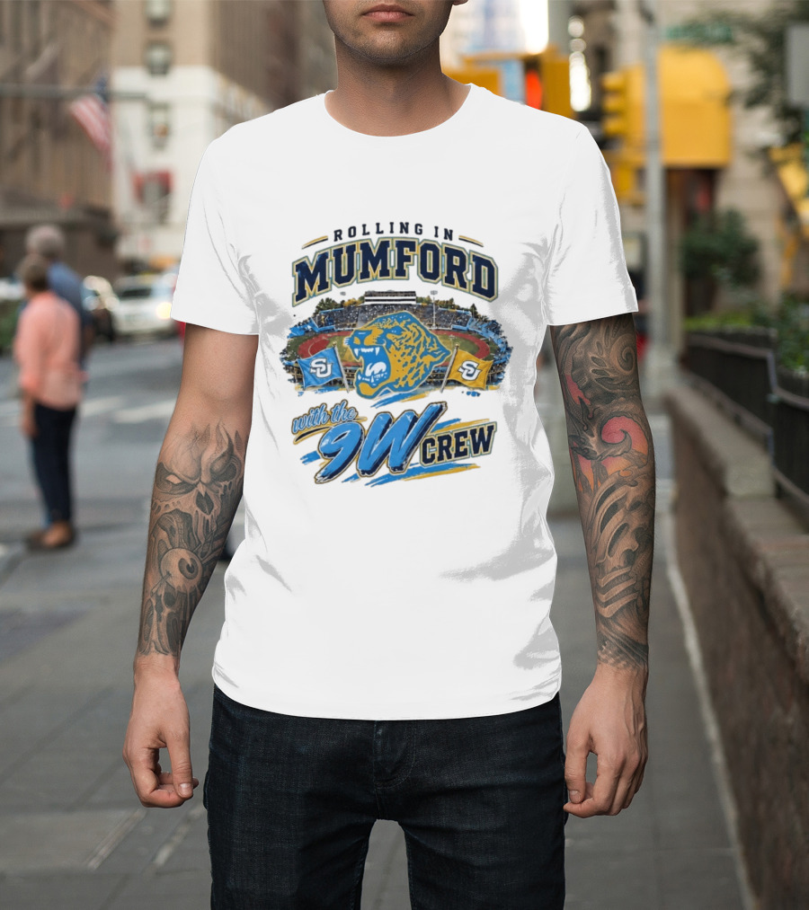 Rolling In Mumford With The 9W Crew SU College Sports Stadium Jaguar Flags T-Shirt