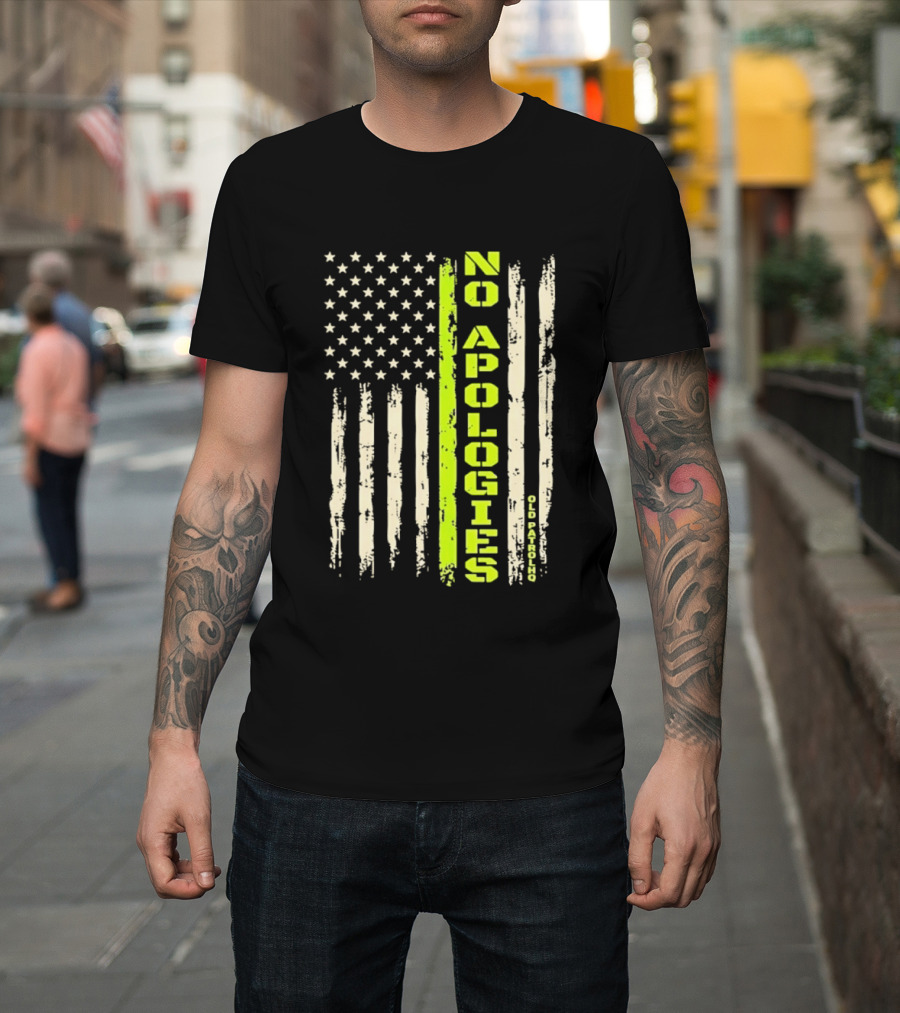 No Apologies Old PatrolHQ Distressed American Flag Vertical Stripes Stars T-Shirt