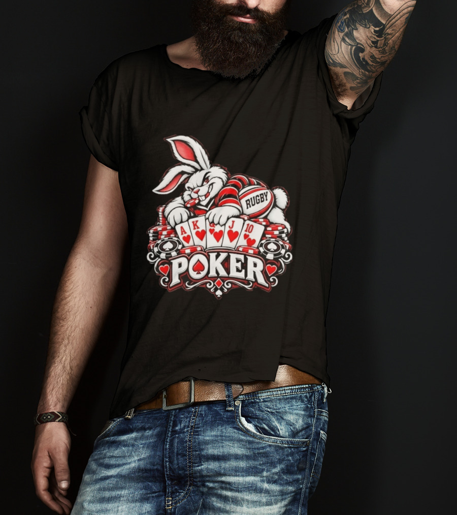 Rugby Poker Rabbit Royal Flush Card Game T-Shirt