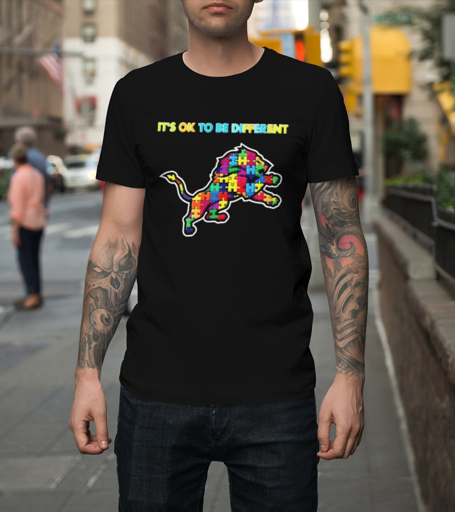 Detroit Lions It's OK To Be Different Colorful Jigsaw Puzzle T-Shirt