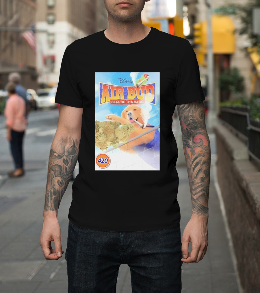 Disney Air Bud Secure Tha Bagg 420 Meme Basketball Dog Smoking T-Shirt