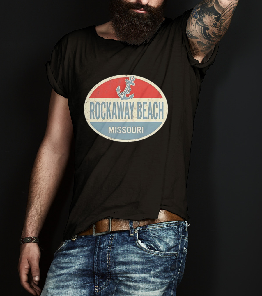 Rockaway Beach Missouri Distressed Anchor Red White Blue Vintage Look T-Shirt